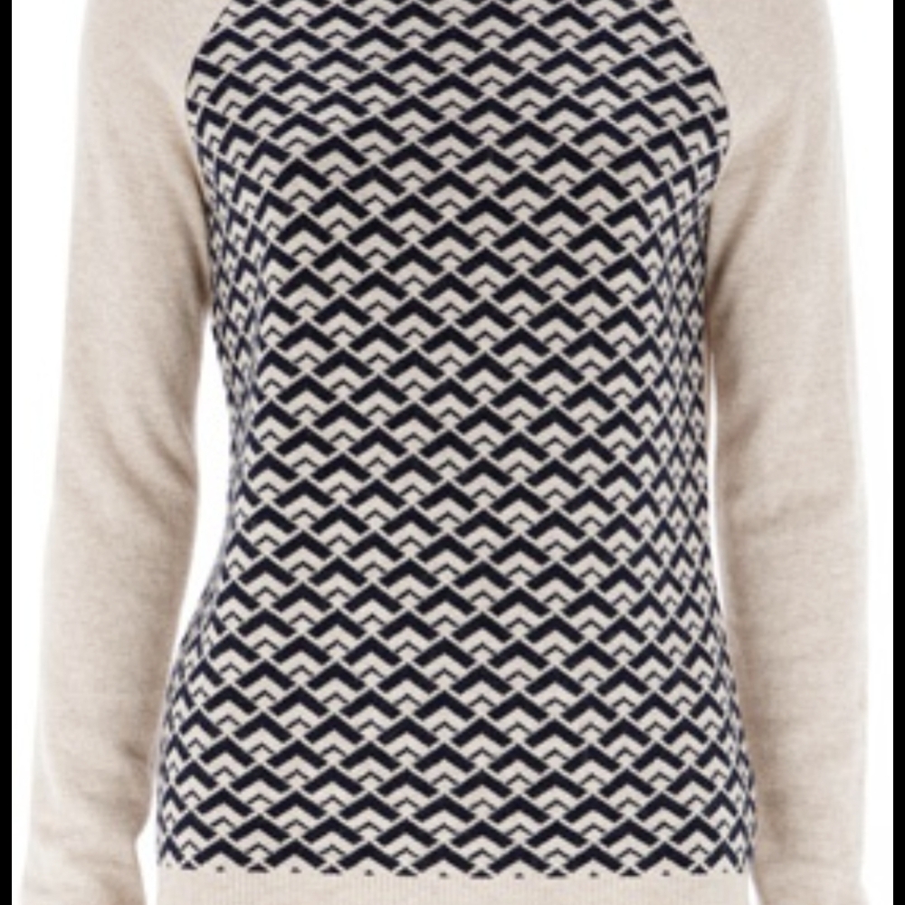 Warehouse UK Patterned Beige and Navy Women's Sweater